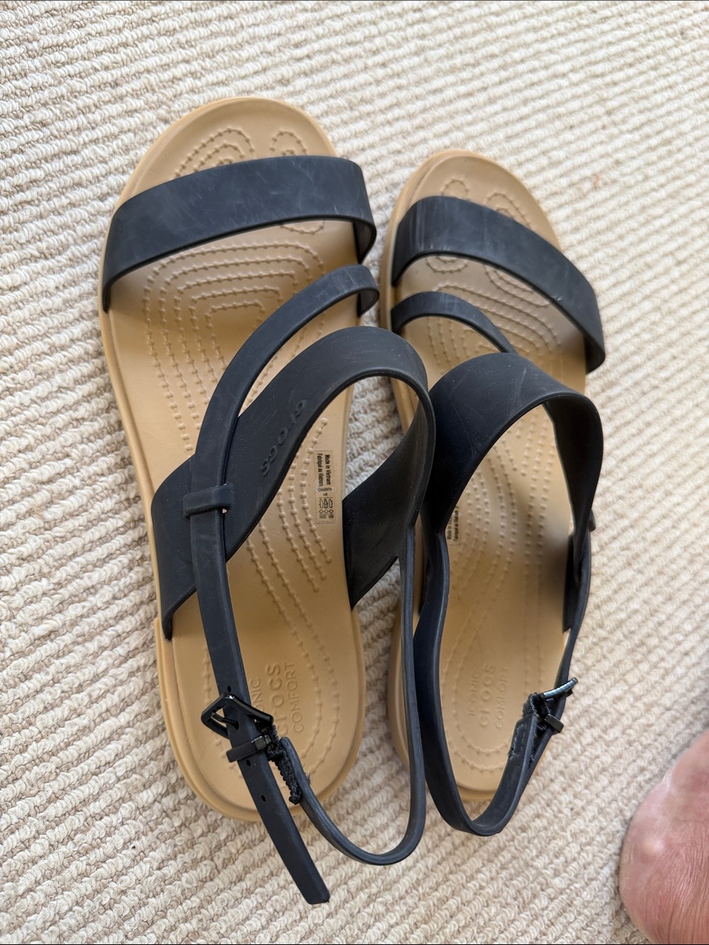 CROCS Tulum Women’s Black Strappy Sandal with Tan Footbed